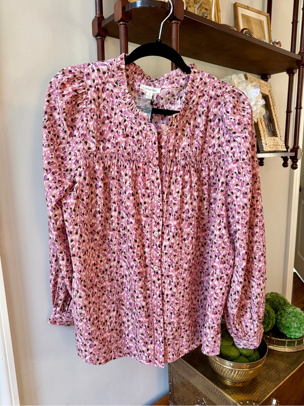 Pink/magenta Printed Button-Front Women’s Top